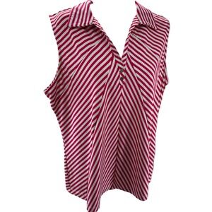 TAIL Pink & White Striped Sleeveless Activewear Womens Shirt XLarge*
